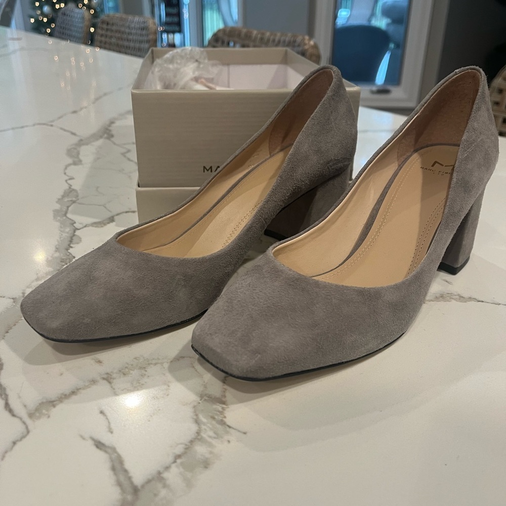 Marc Fisher Pierre Gray Suede Block Heels NWT 7.5